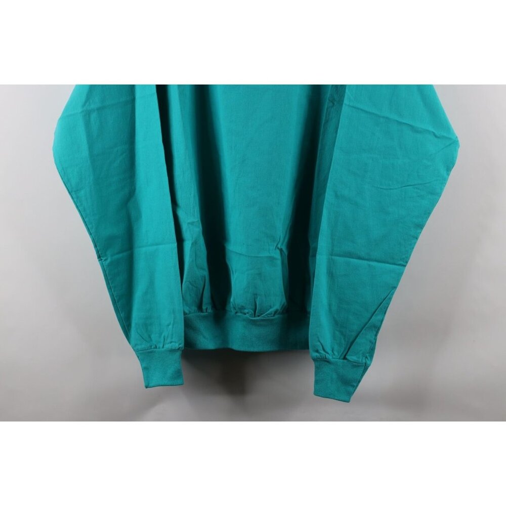 Deadstock Vtg 90s Streetwear Mens XL Blank Pullover Long Sleeve T-Shirt Teal USA - Picture 3 of 8
